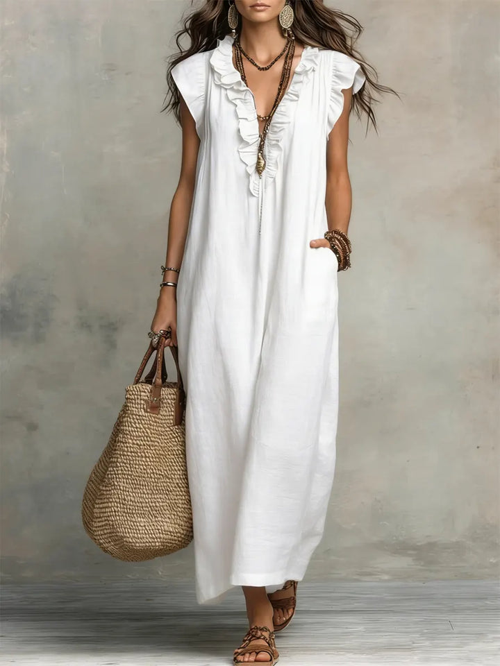 Camelia™ | Abito Lungo Boho in Lino e Cotone