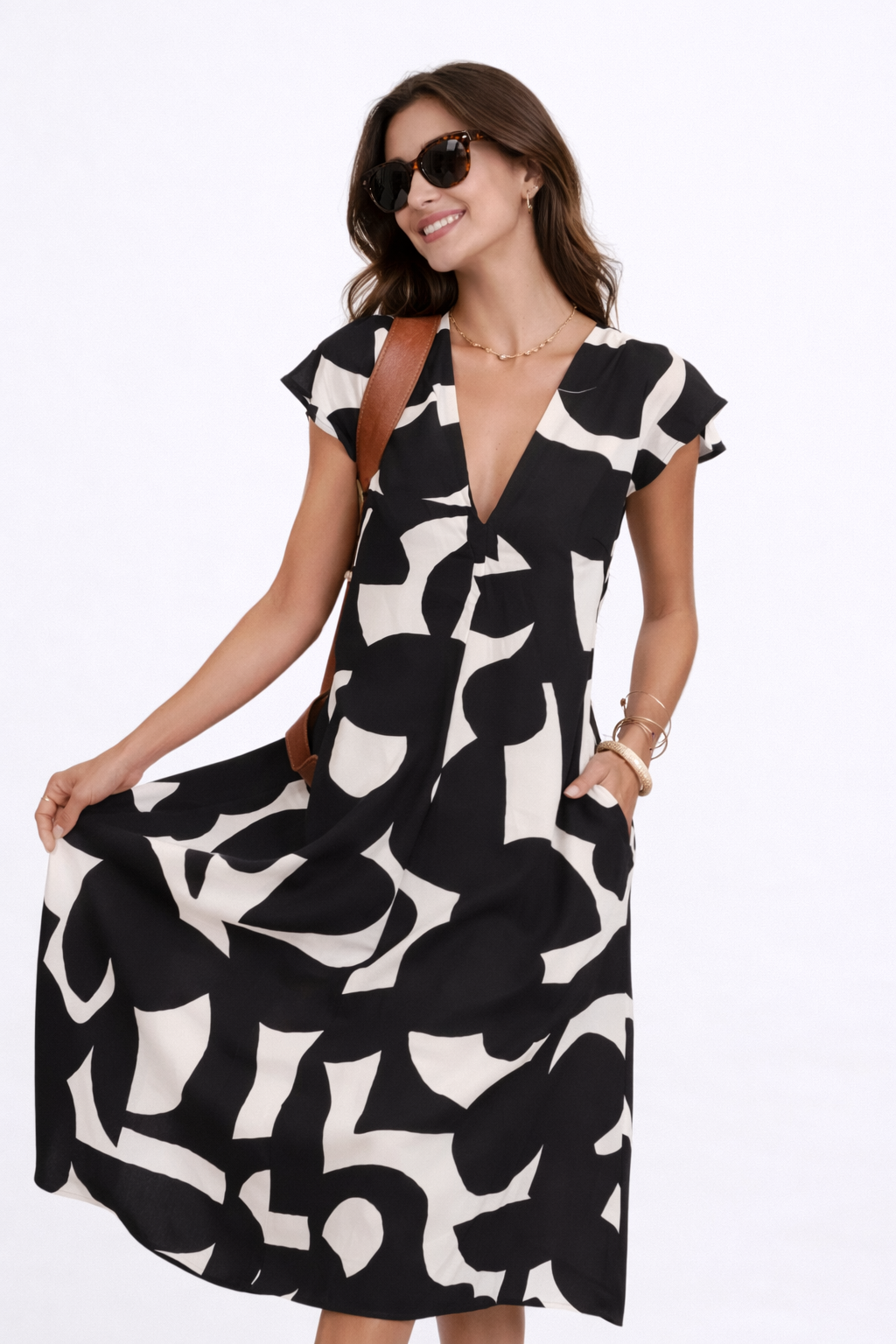 Camelia™ | Abito Midi Fluido con Stampa Vivace