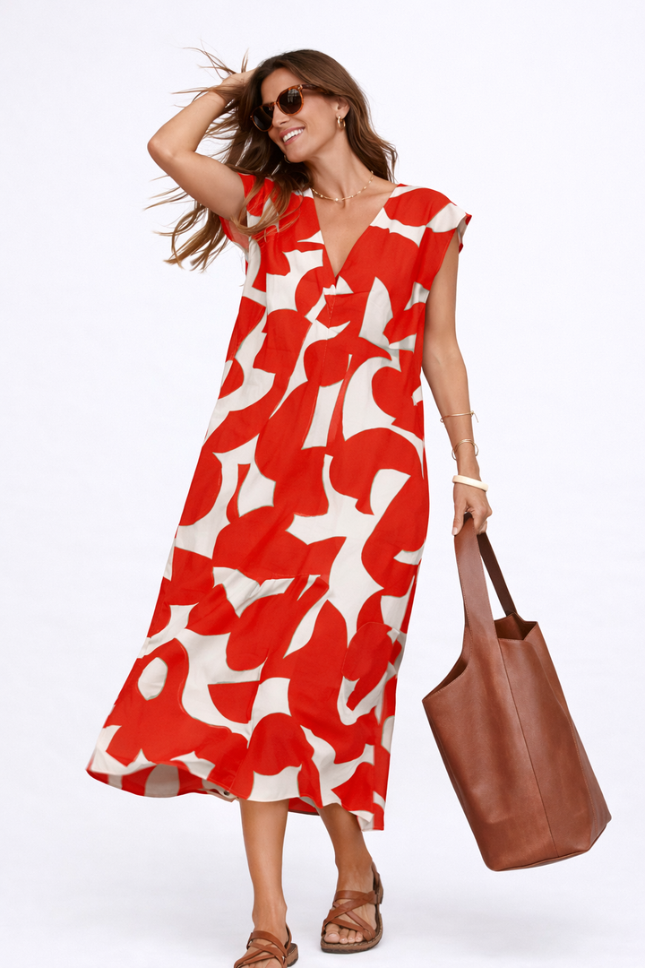 Camelia™ | Abito Midi Fluido con Stampa Vivace
