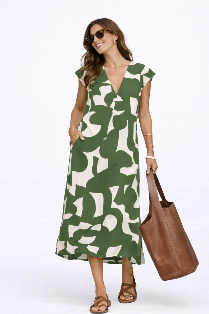 Camelia™ | Abito Midi Fluido con Stampa Vivace